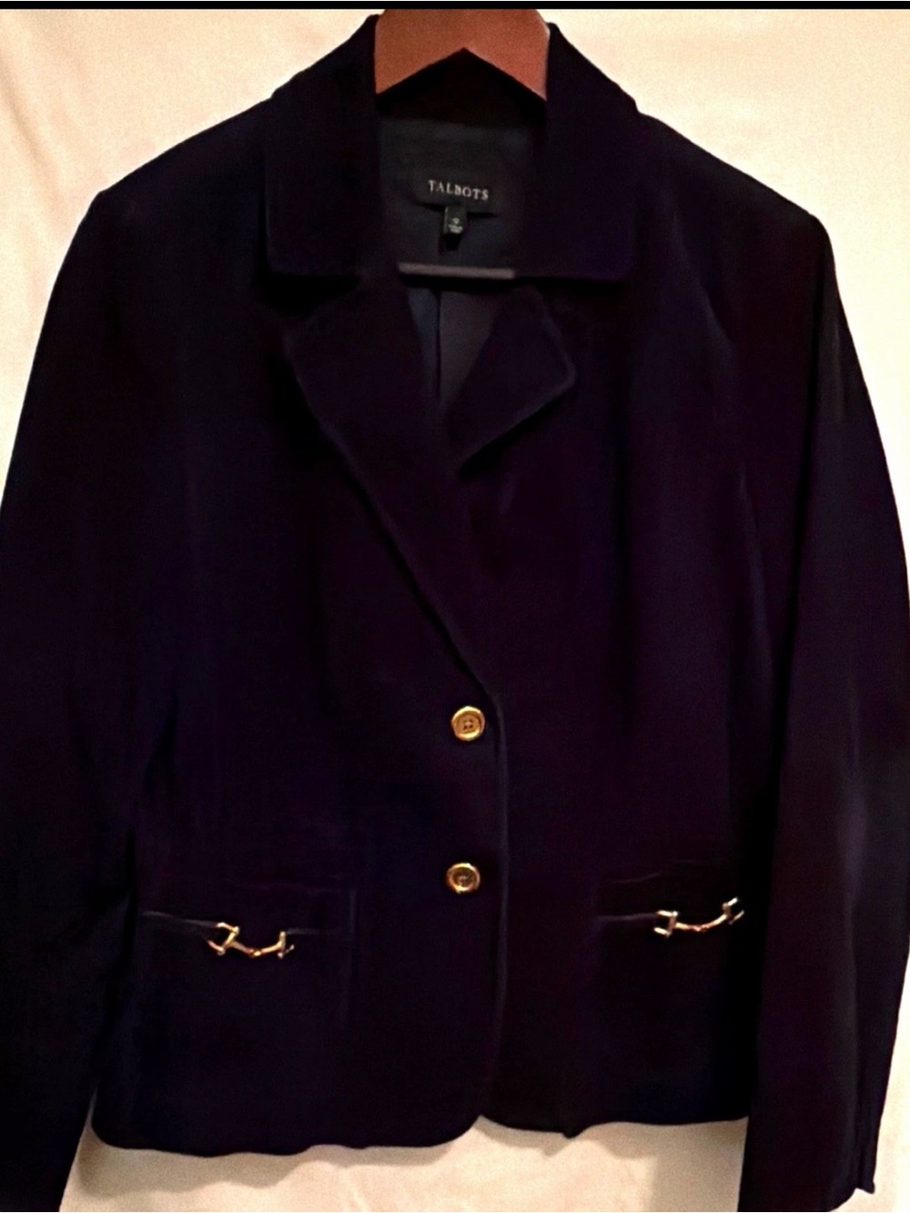 Talbots Navy Velvet Blazer with Gold Hardware